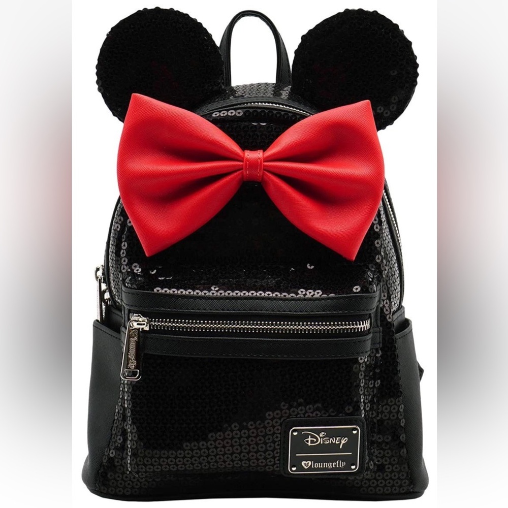 Disney Black Sequin Mini Backpack with Red Bow and Mouse Ears